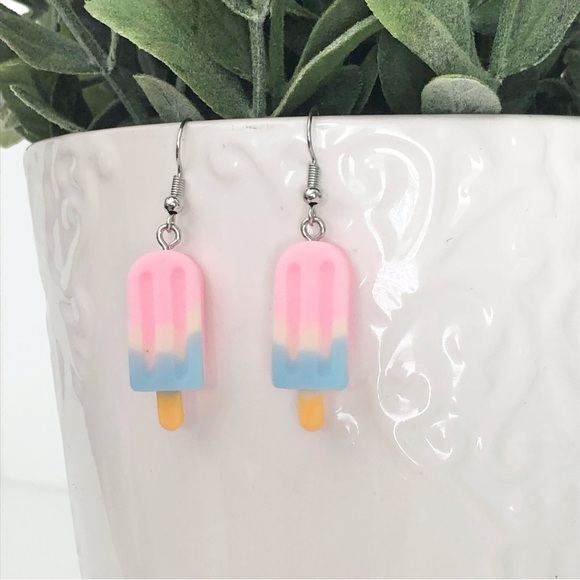 New Handmade Pink and Blue Popsicle Earrings Dangle Drop Summer Unique Gifts Fun - Picture 3 of 5